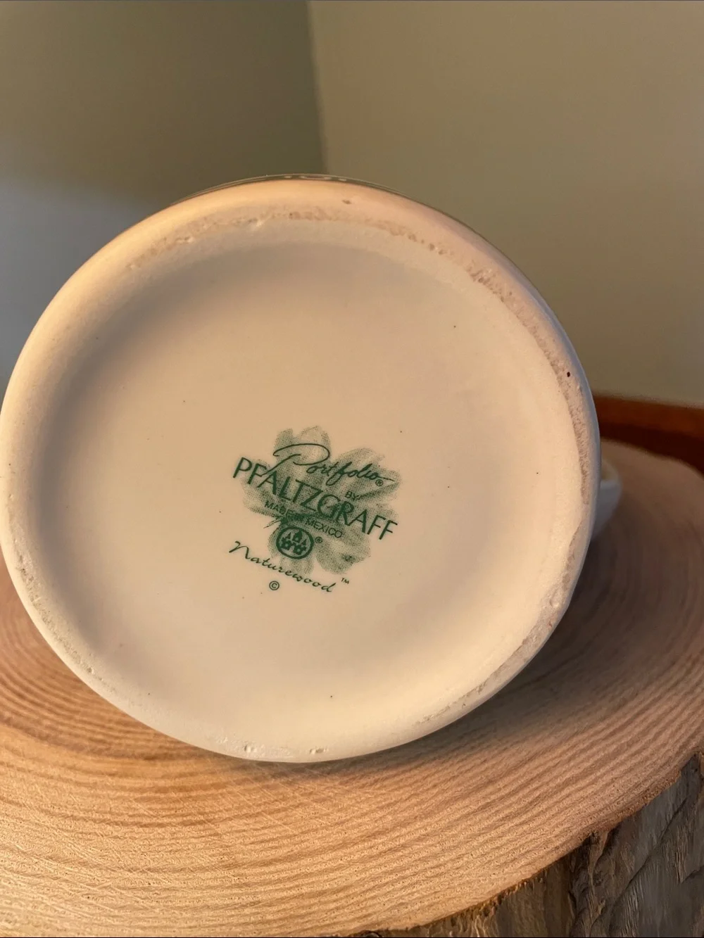 Pfaltzgraff Naturewood Cream Ceramic Pitcher with Green Botanical Motif